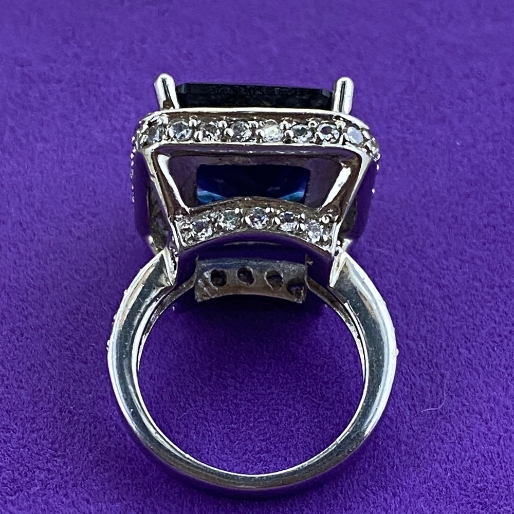 💛 Vintage Sterling Silver Dark Blue & White CZ Cocktail Ring | Bold Statement - Picture 8 of 10